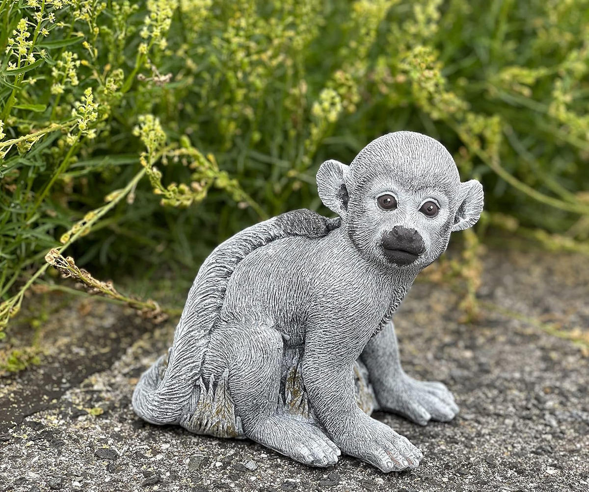 STEINFIGUR Totenkopfäffchen Affe frostfest Steinguss - Grau, Stein (16/16/12cm) - stoneandstyle