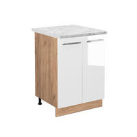 KÜCHENUNTERSCHRANK Fame-Line Weiß Hochglanz 60 cm, AP Marmor - Honigeiche/Weiß Hochglanz, Holzwerkstoff (60/82/60cm) - Vicco
