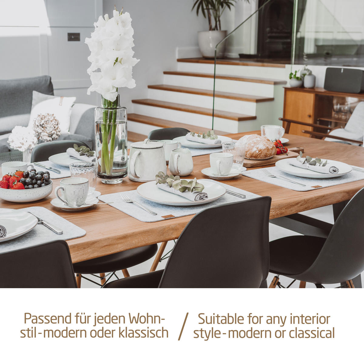 TISCHSETS eckig 6er-Set - Hellgrau, Textil (44/45/3cm) - Miqio Design