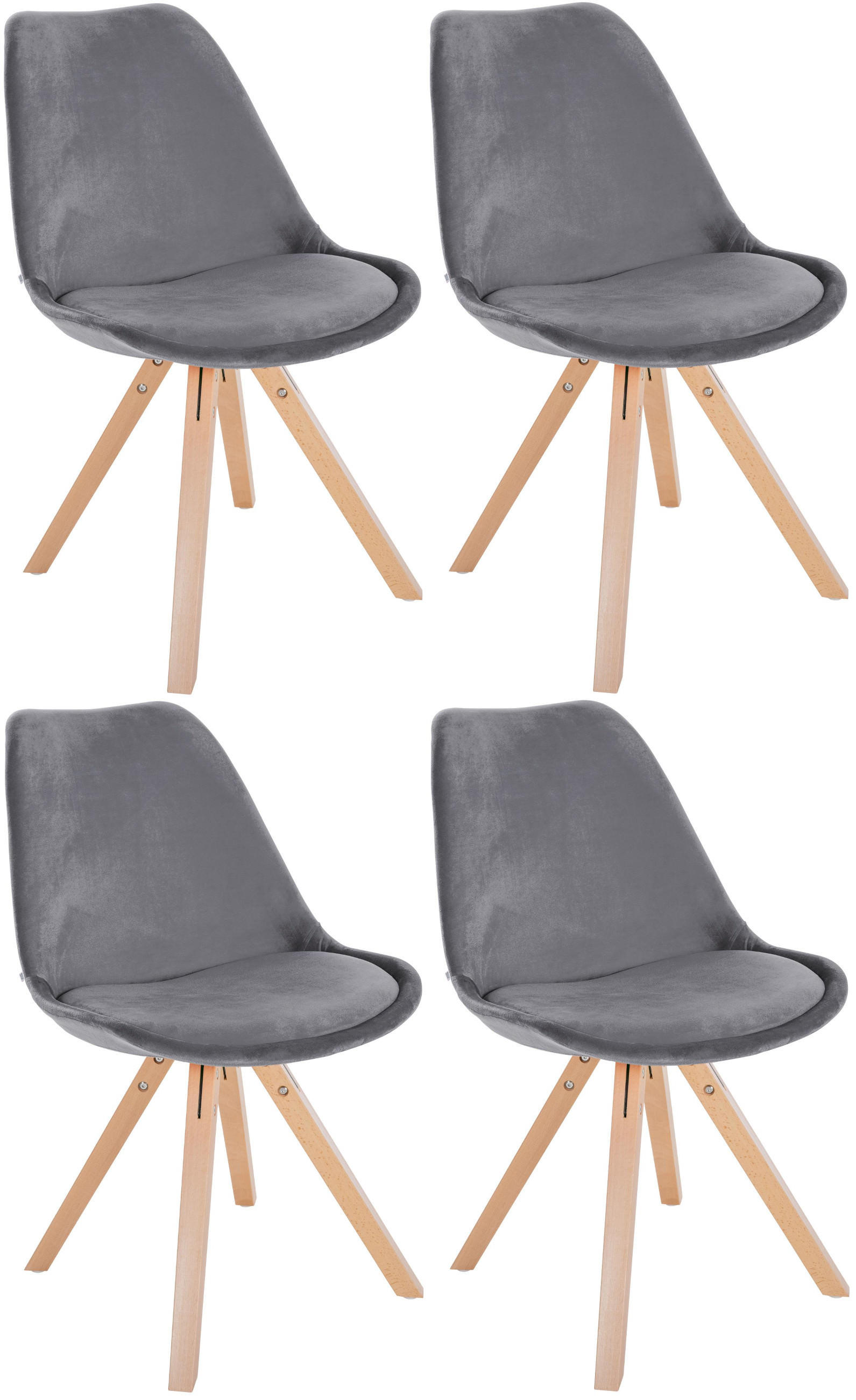 STUHL 4er Set Samt grau - Naturfarben/Grau, Holz/Textil (48/81/54cm) - CLP