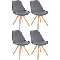 STUHL 4er Set Samt grau - Naturfarben/Grau, Holz/Textil (48/81/54cm) - CLP