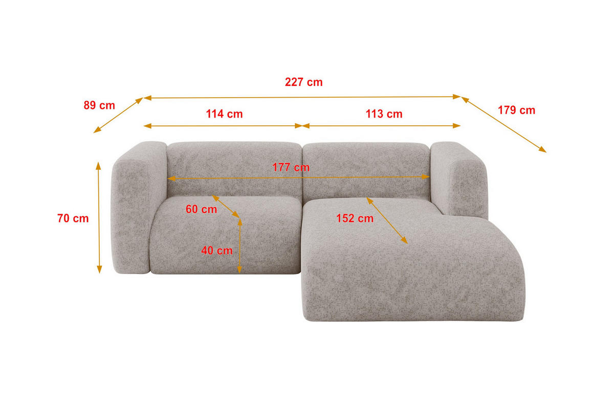 ECKSOFA Ottomane Rechts MIRA-L1 227x179x89 Hellgrau Velours - Hellgrau/Schwarz, Holzwerkstoff/Kunststoff (227/179cm) - ALTDECOR