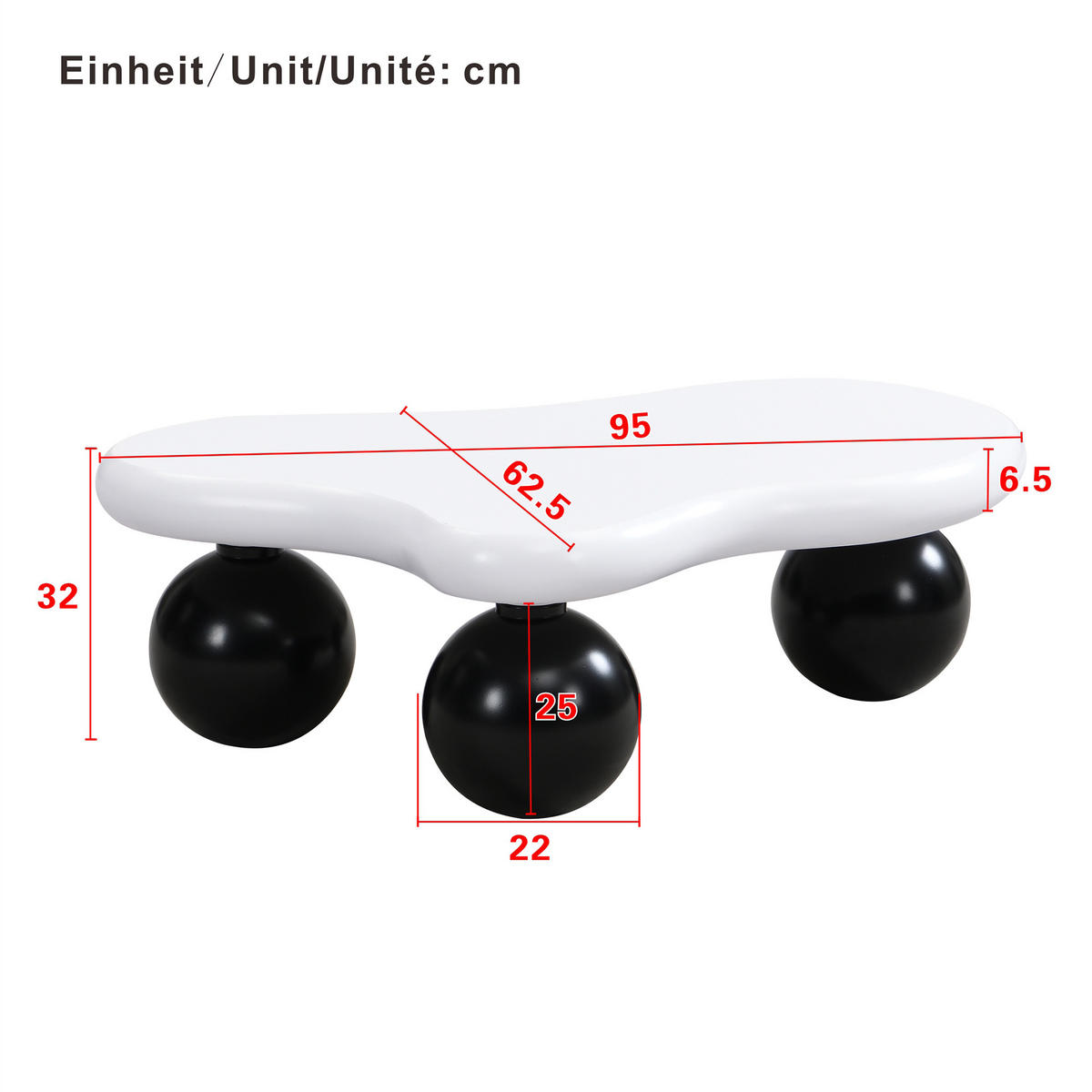 COUCHTISCH Wolkenform 95/32 cm mit LED-Beleuchtung in Schwarz oder Weiß - Schwarz, Holzwerkstoff (95/62.5/32cm) - OKWISH