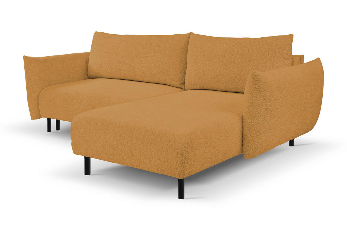ECKSOFA ADEL mit Schlaffunktion und Bettkasten, L-förm, Metallbeine, verstellbar lose Rückenkissen, freistehend, RECHTS, 257x171x90 cm, Gold - Goldfarben, Holz/Textil (257/171cm) - DomoHome