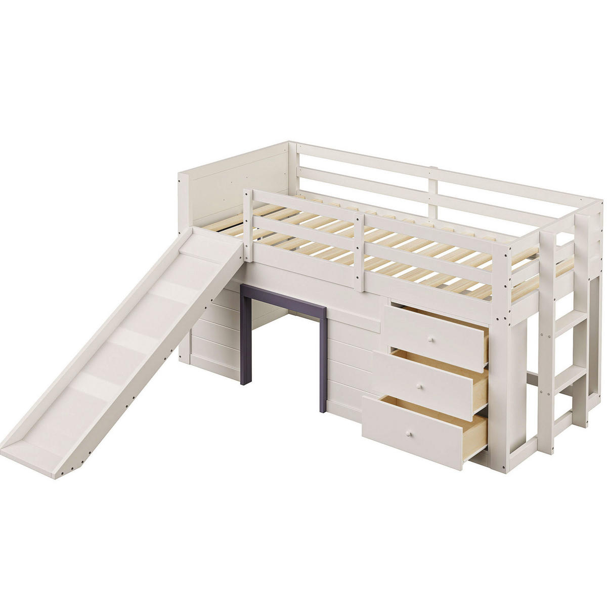 HOCHBETT 90/200 cm aus Kiefer und MDF mit Rutsche und 3 Schubladen Creme - Weiß, Holzwerkstoff (90/200cm) - Modenvie