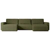 WOHNLANDSCHAFT mit Schlaffunktion und Bettkasten KLEEA-U - 347x143x83 cm Grün Bouclé - Schwarz/Grün, Holzwerkstoff/Kunststoff (347/83/143cm) - ALTDECOR