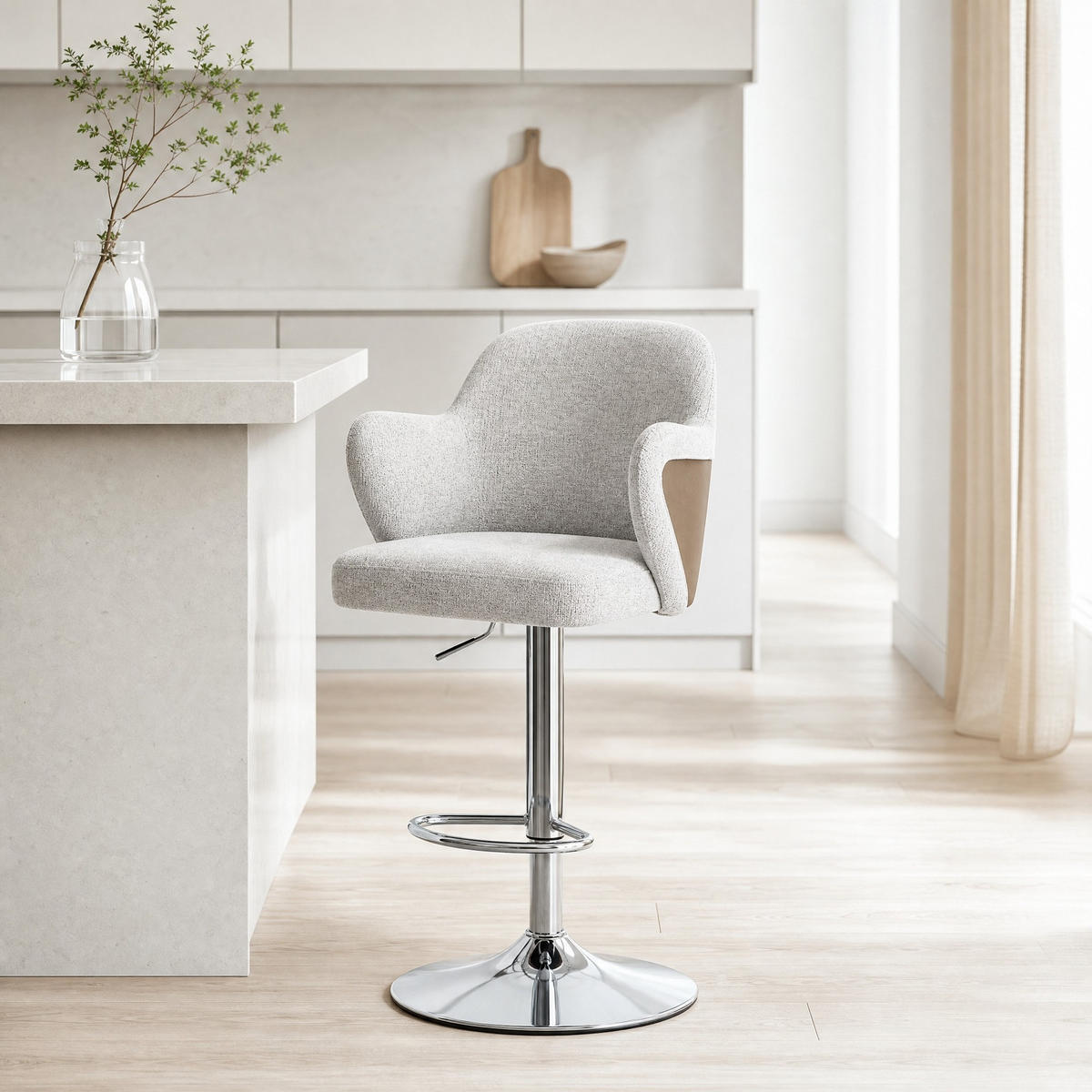 BARHOCKER-SET 2-teilig höhenverstellbar mit 360°-Drehfunktion und Armlehnen - Grau, Textil (37.6/118/45cm) - MIVRAY