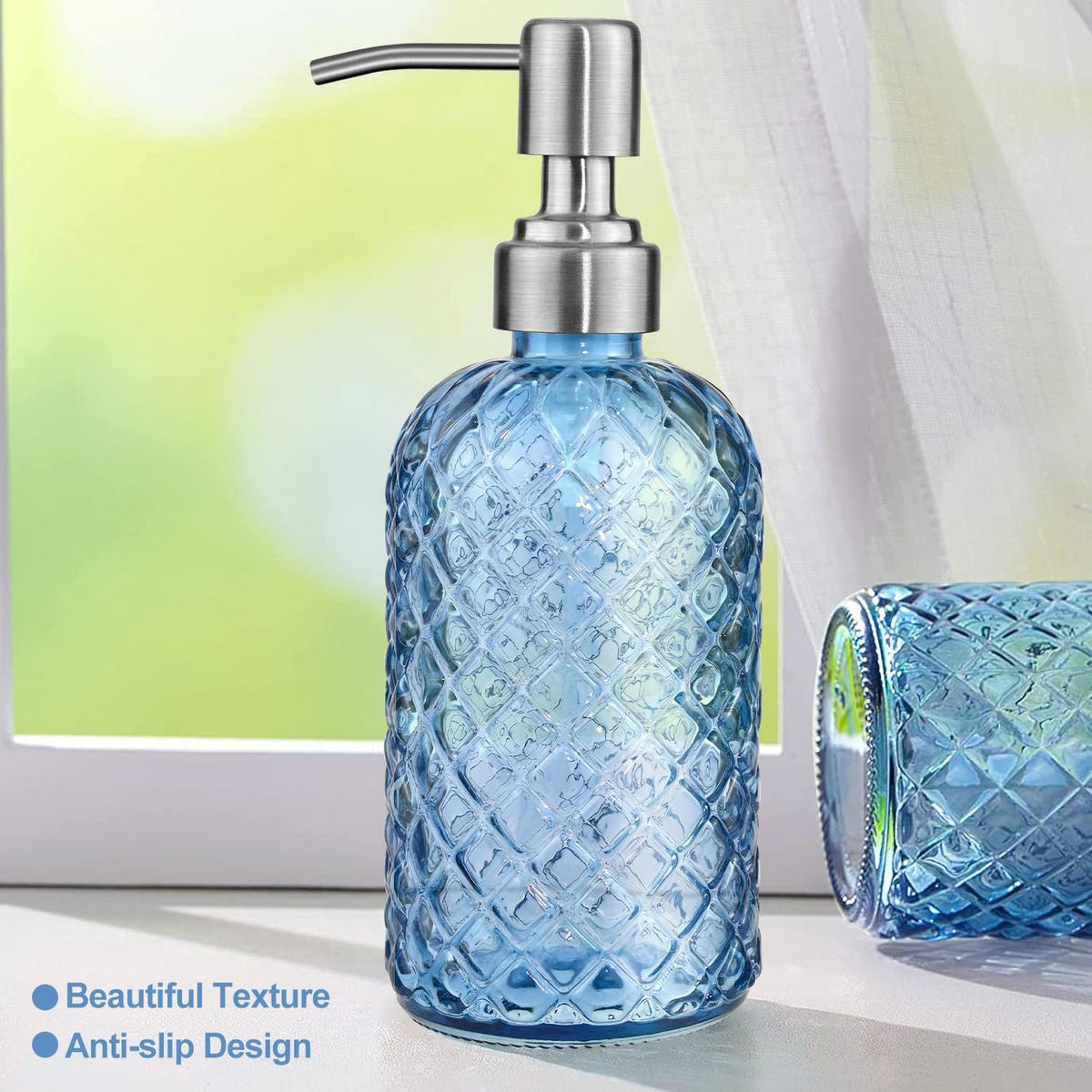 SEIFENSPENDER , Set mit 2 Seifenspendern aus Glas, 350 ml - Blau, Glas (7.5/19.3/7.5cm) - BELZ