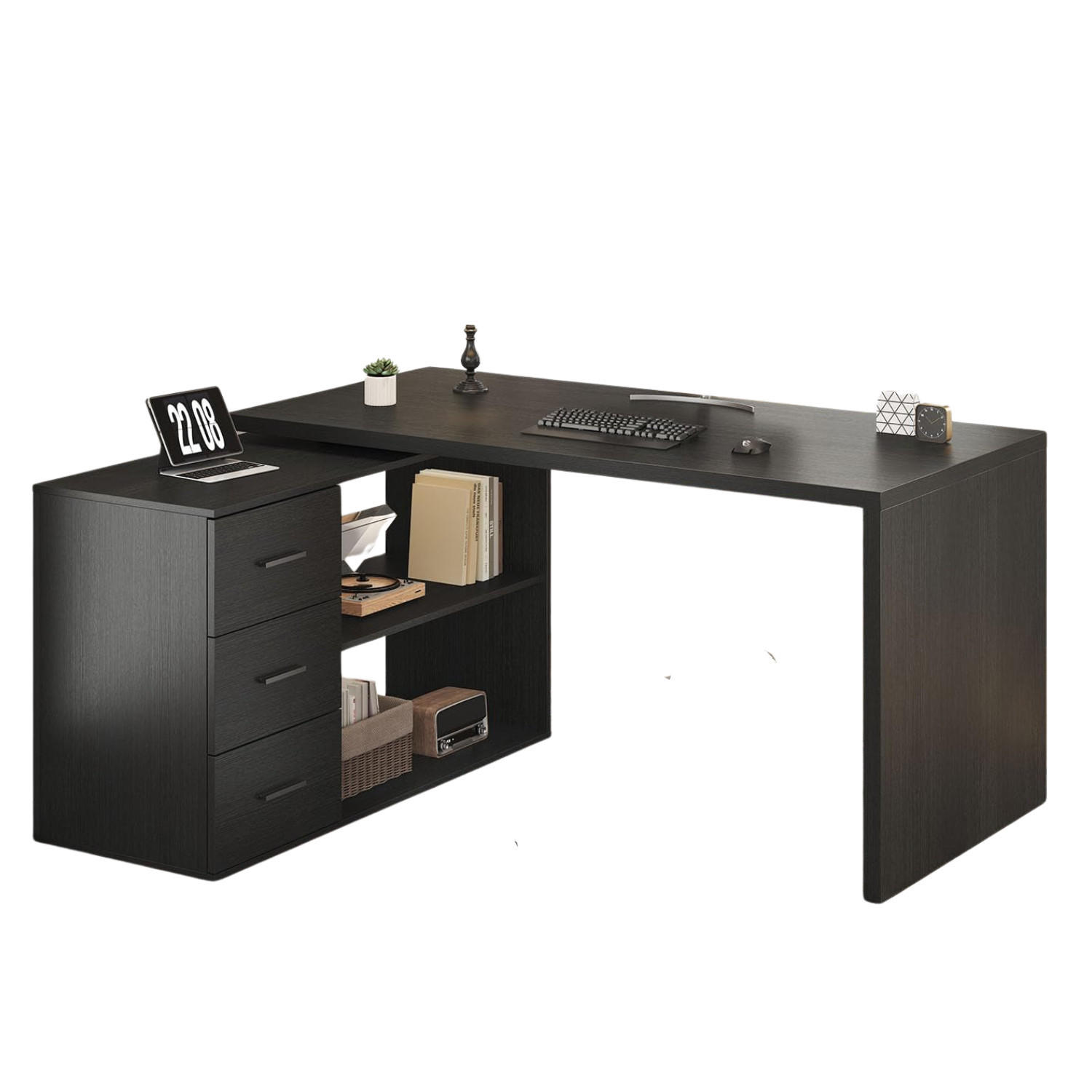 SCHREIBTISCH drehbar mit Schubladen 140 x 50 x 76 cm - Schwarz, Holzwerkstoff/Metall (50/140/76cm) - Quality Elegance