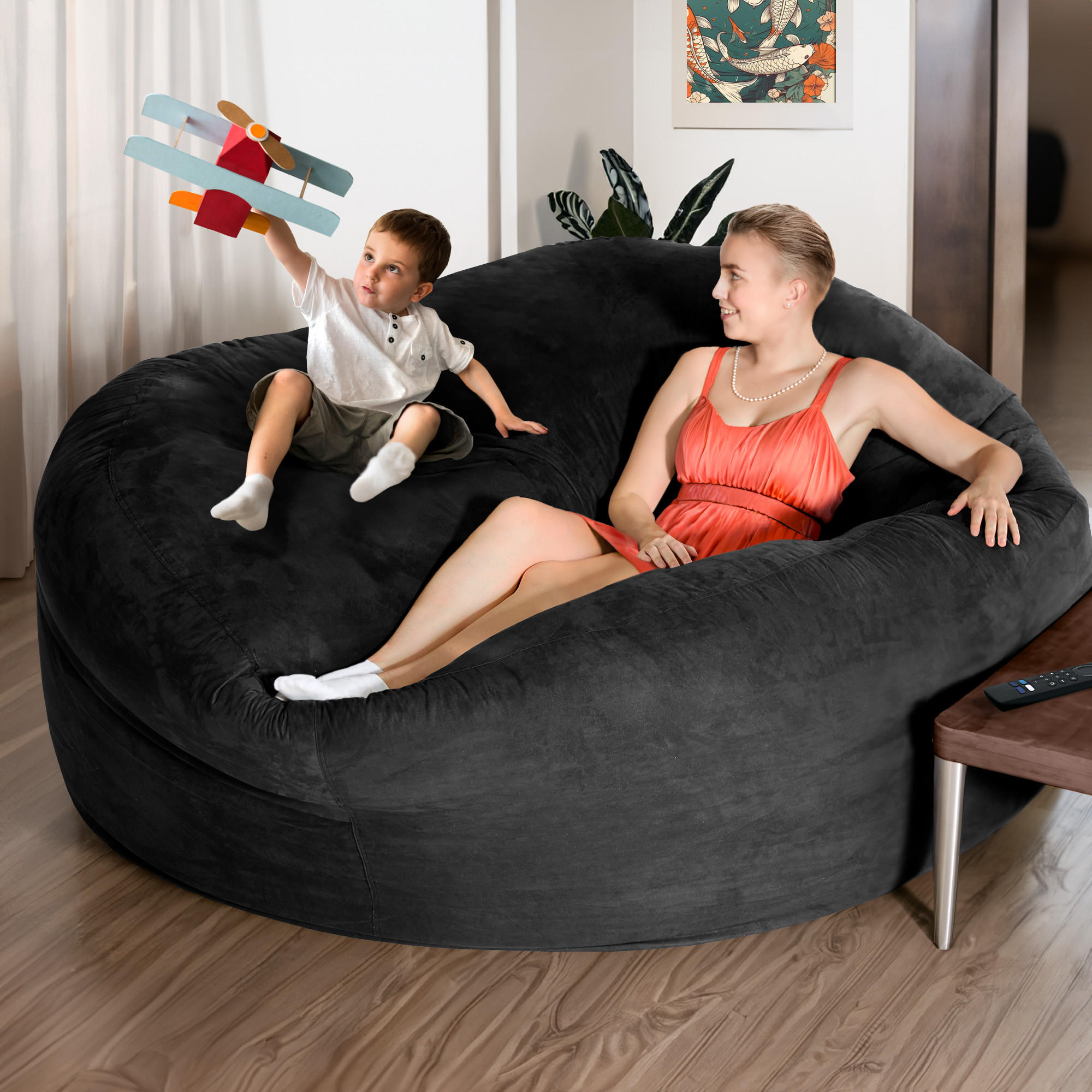 RIESEN-SITZSACK XXL JUMBO Velours 6ft - Schwarz, Textil (180/120/180cm) - Green Bean