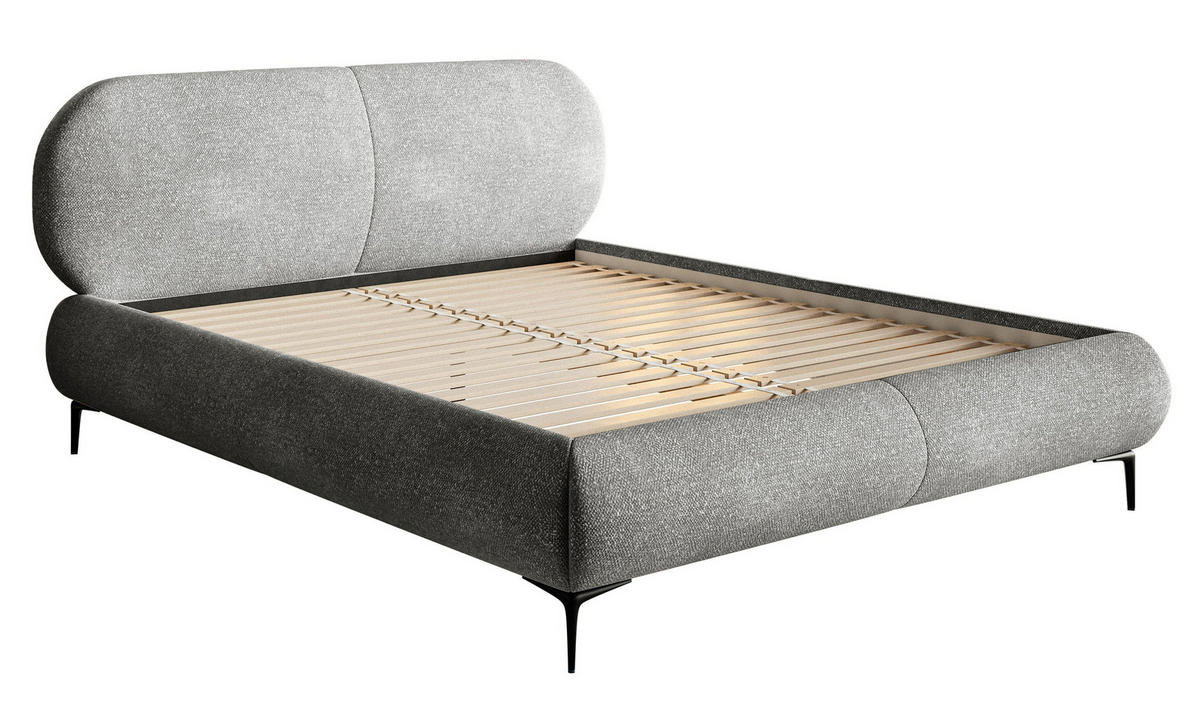 POLSTERBETT Ovalle Grau mit schwarzen Metallbeinen 180 cm - Schwarz/Grau, Textil/Metall (180/200cm) - Selsey