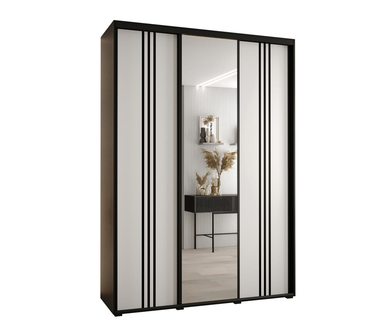 SCHWEBETÜRENSCHRANK 235,2/180/60 3-türig - Schwarz/Weiß, Holz/Metall (180/235/60cm) - Abiks Möbel