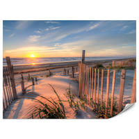 FOTOTAPETE für Wohnzimmer Sonnenaufgang Strand Meer Wellen Dünen 450x315 - Blau/Gelb, Papier (450/315cm) - Muralo