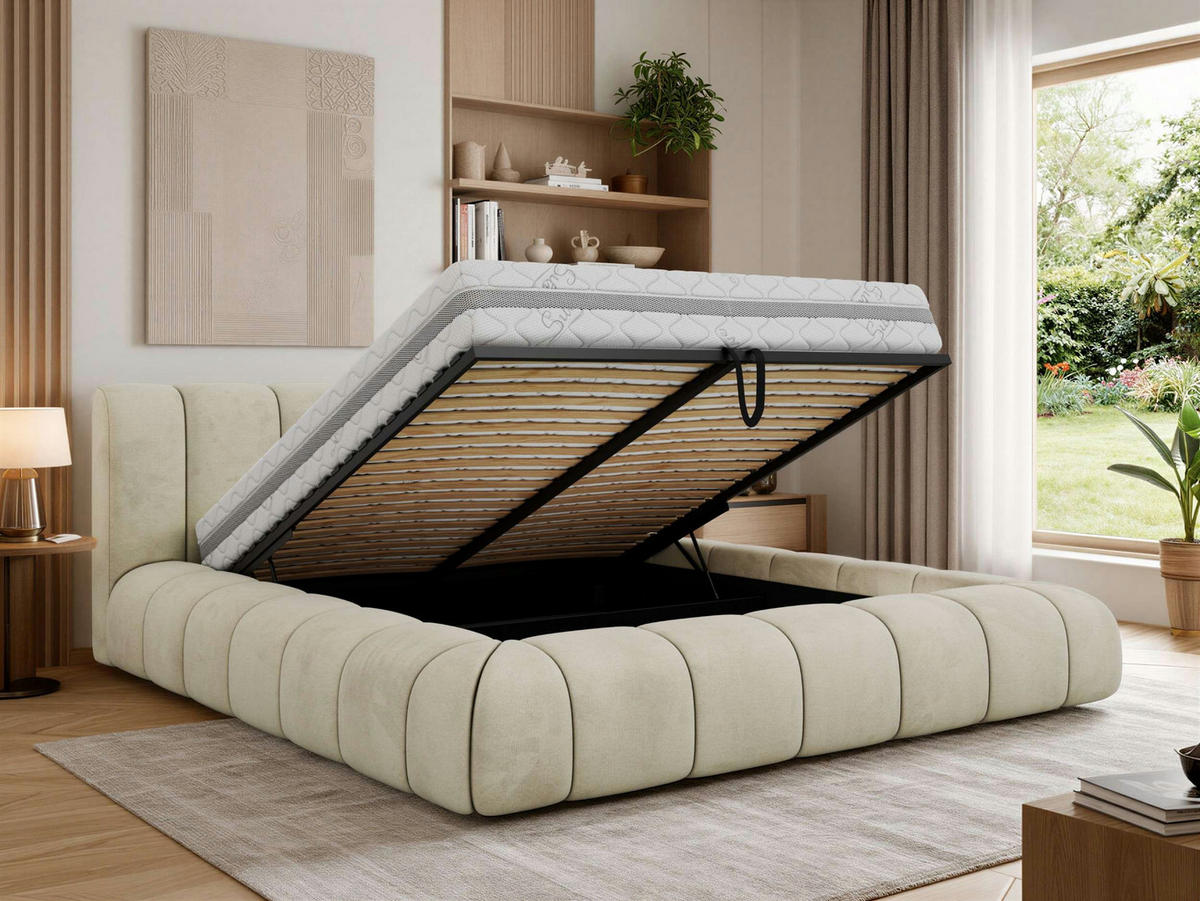 POLSTERBETT NUBEA CLASSIC 180/200 - Beige Velvet - ohne Matratze - Beige, Textil (180/200cm) - MKS