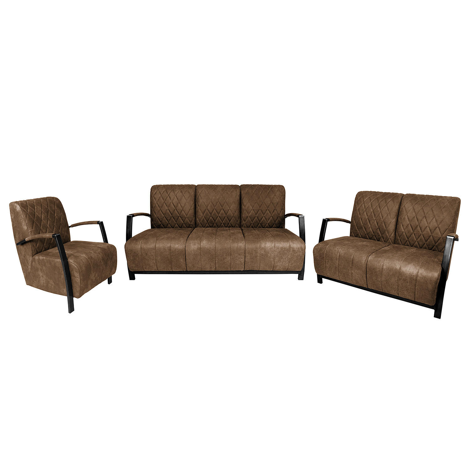 POLSTERGARNITUR (3-2-1) - Antiklederlook - Grau, Textil (1/1/1cm) - home24