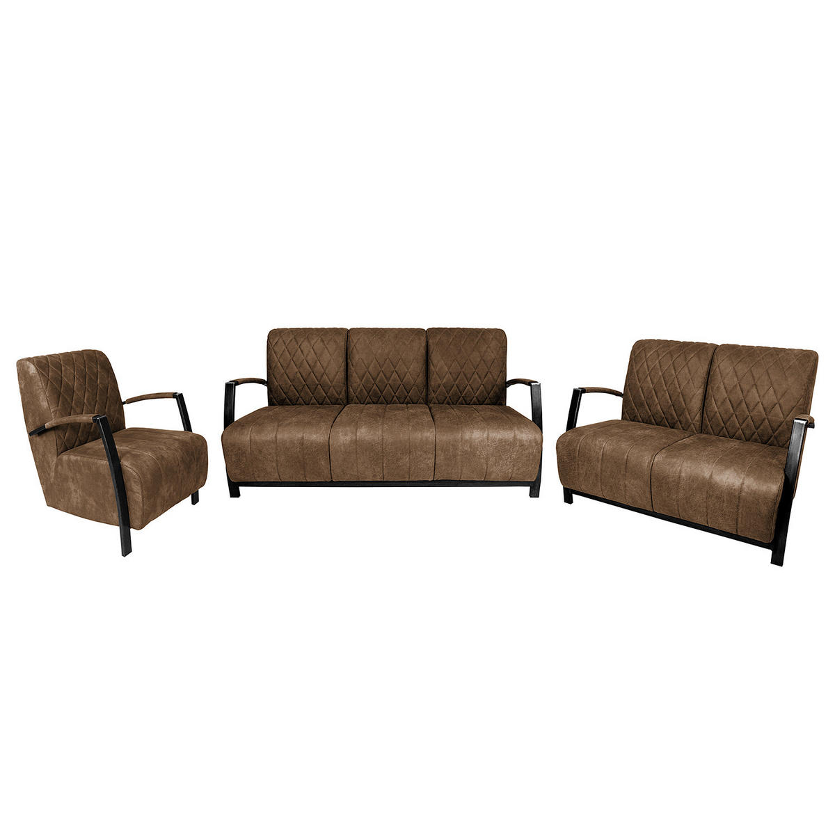 POLSTERGARNITUR (3-2-1) - Antiklederlook - Grau, Textil (1/1/1cm) - home24