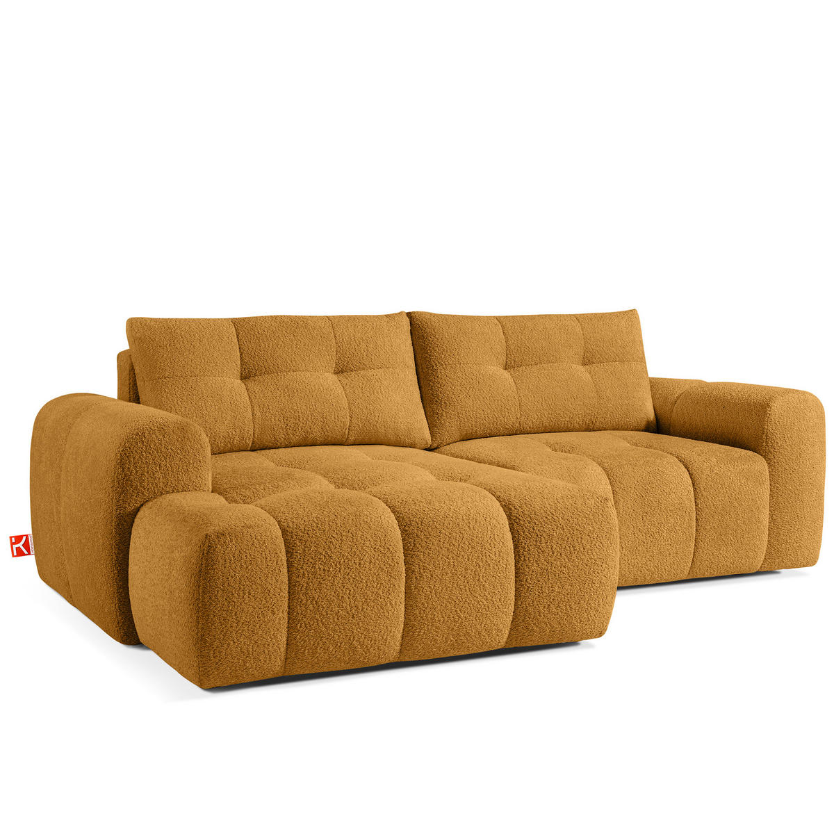 ECKSOFA LINKS RAVIA, Bouclé, Honigfarbe - Honig, Holz/Textil (256/104cm) - KONSIMO®
