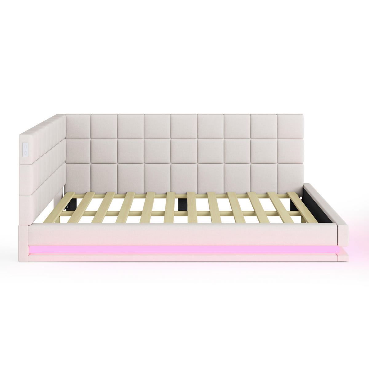 POLSTERBETT 160/200 cm Beige aus Leinenstoff mit LED-Beleuchtung und USB-Anschluss - Beige, Textil (160/200cm) - OKMYHOME