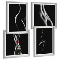 BILDER SET 4er Set - 50x50 cm & 40x60 cm Silberner Rahmen - Schwarze und weiße weibliche Formen - Silberfarben, Kunststoff (50/50cm) - TULUP