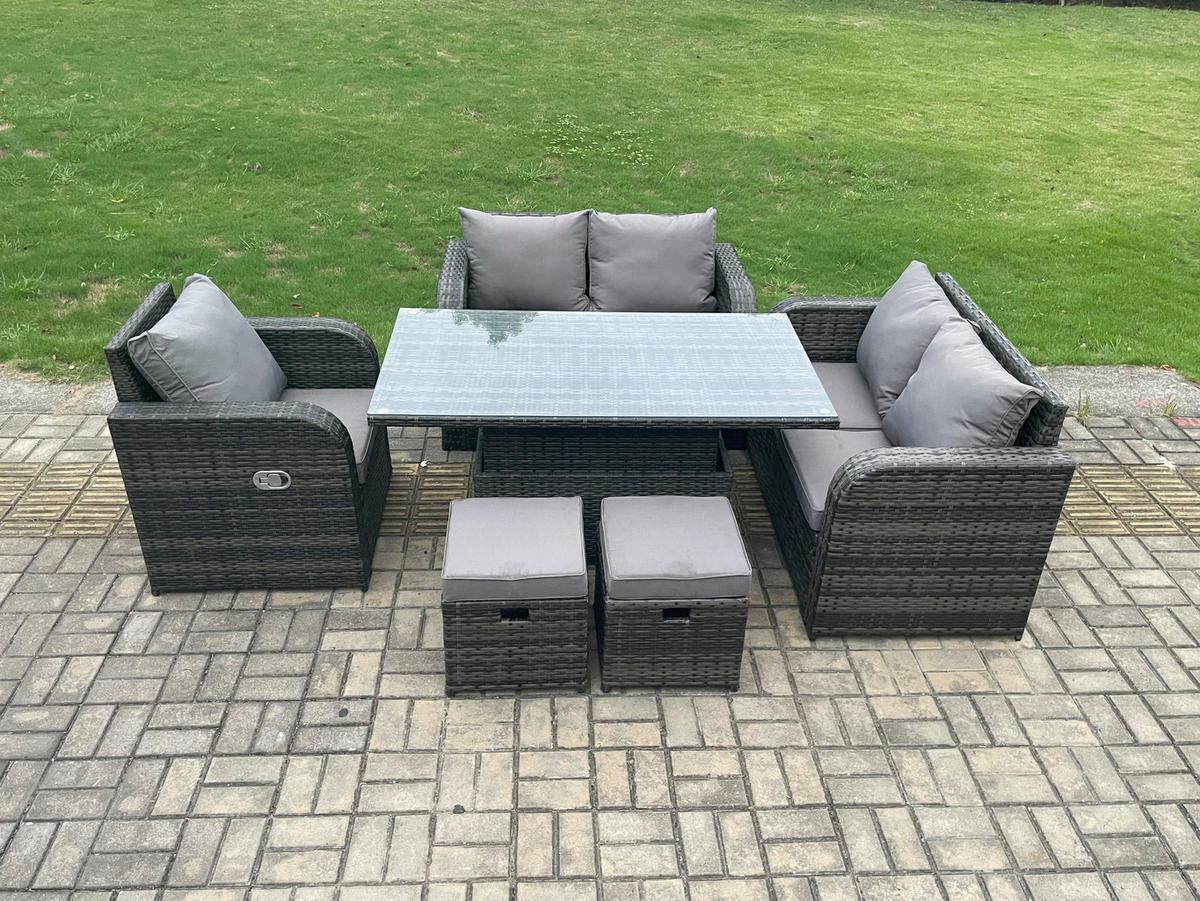GARTENSOFA SET Polyrattan Dunkelgrau 7-Sitzer - Dunkelgrau, Metall - Fimous