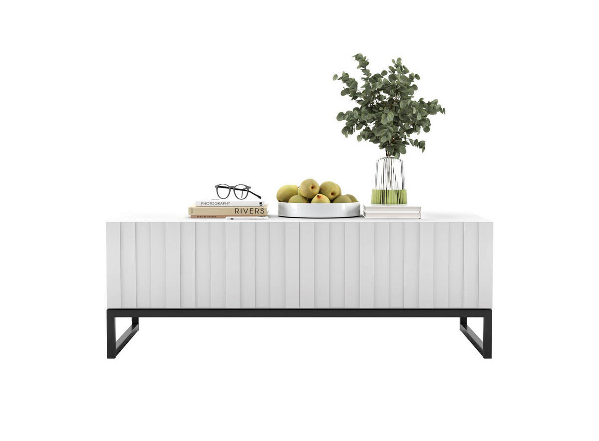 COUCHTISCH Elpis Weiß matt Glamour 110 cm - Schwarz/Weiß, Holzwerkstoff/Metall (54/110/39cm) - Meble Lindner