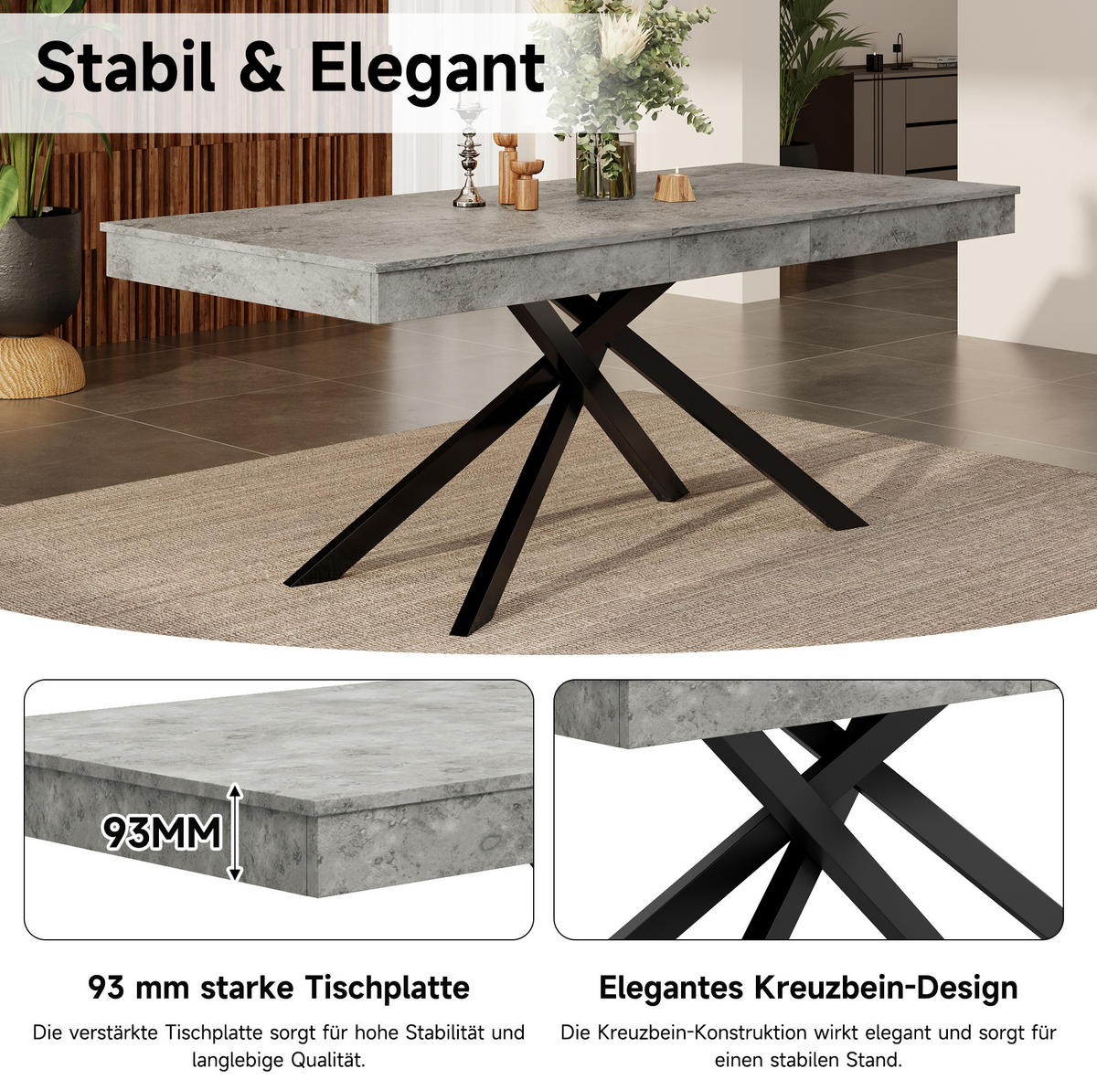 AUSZIEHTISCH 140/80 cm in Grau mit MDF-Platte und Kreuzgestell für 6–8 Personen - Grau, Holzwerkstoff (180/80/76cm) - BEAOK