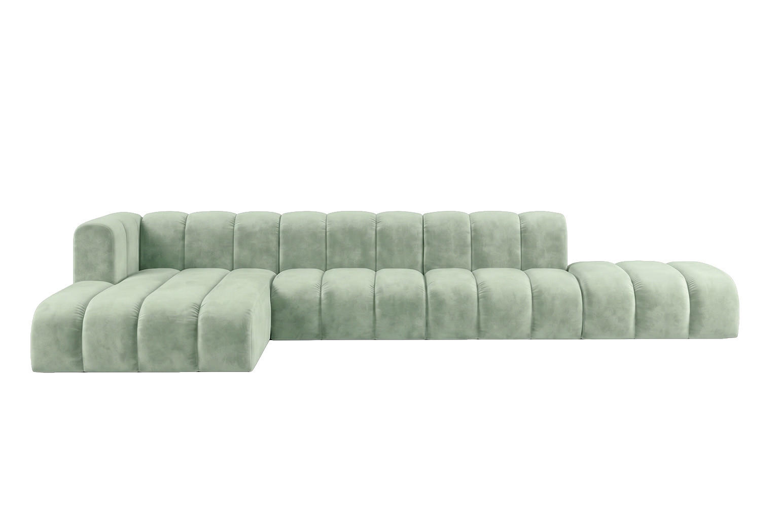 ECKSOFA Modulares In L-Form Mit Hocker, Velvet-Stoff Riviera, Mintz, Links, GRAND - Mintgrün, Holz (386/179cm) - Kaiser Möbel