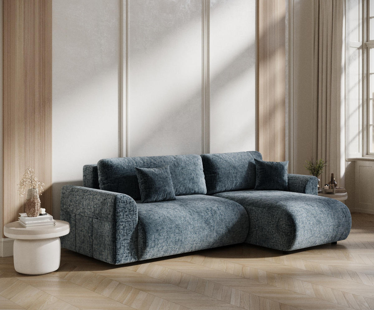 ECKSOFA MIT SCHLAFFUNKTION Bodega Blau Grau Chenille - Blau/Blaugrau, Holz/Holzwerkstoff (235/138cm) - Maison de Reve