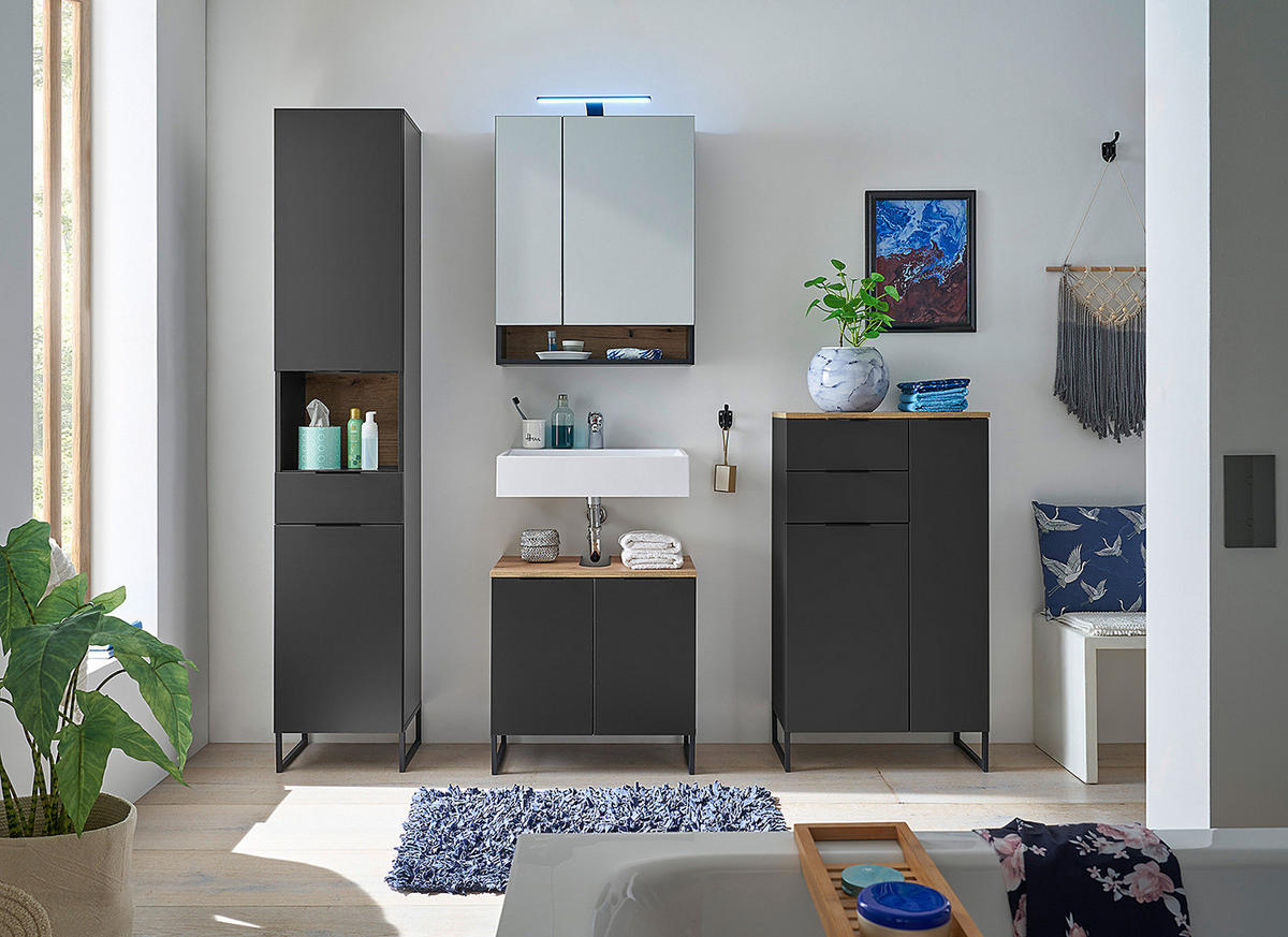 WASCHBECKENUNTERSCHRANK mit 2 Türen - Schwarz, Holzwerkstoff (60/60/35cm) - home24