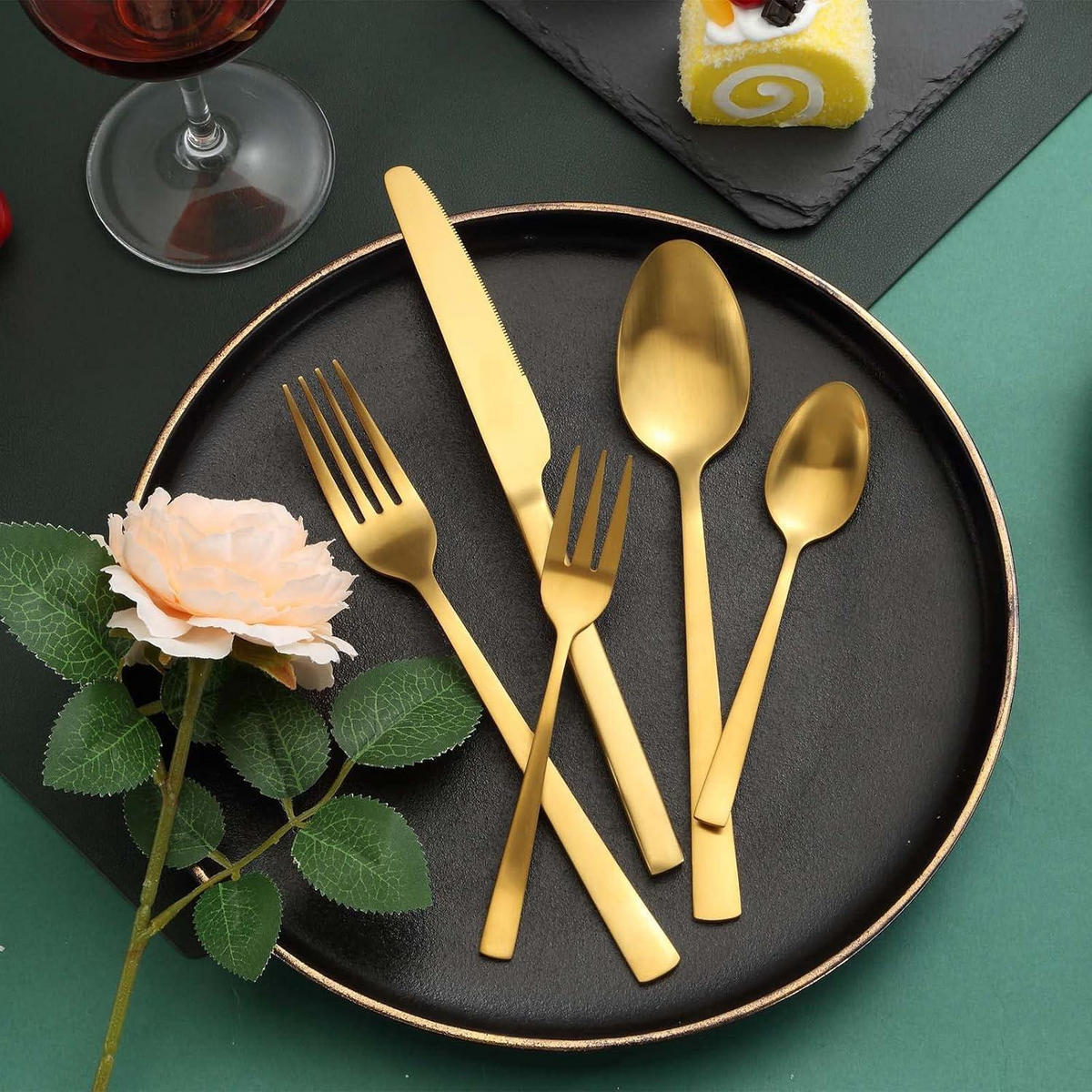 BESTECKSET 30-teiliges Set Edelstahl mattgold 6 Personen - Goldfarben, Metall