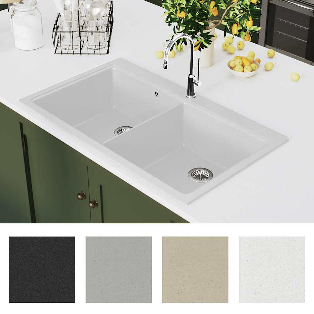 SPÜLE Granit Doppelbecken Weiss - Weiß, Stein (51/51/86cm) - vidaXL