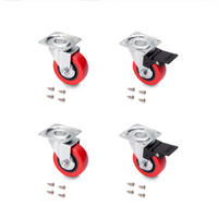 ROLLEN Slip 2 Red mit Montageplatte, Durchmesser 50mm, Stahl und Kunststoff 4er-set - Multicolor, Metall (12/12/18.5cm) - EMUCA
