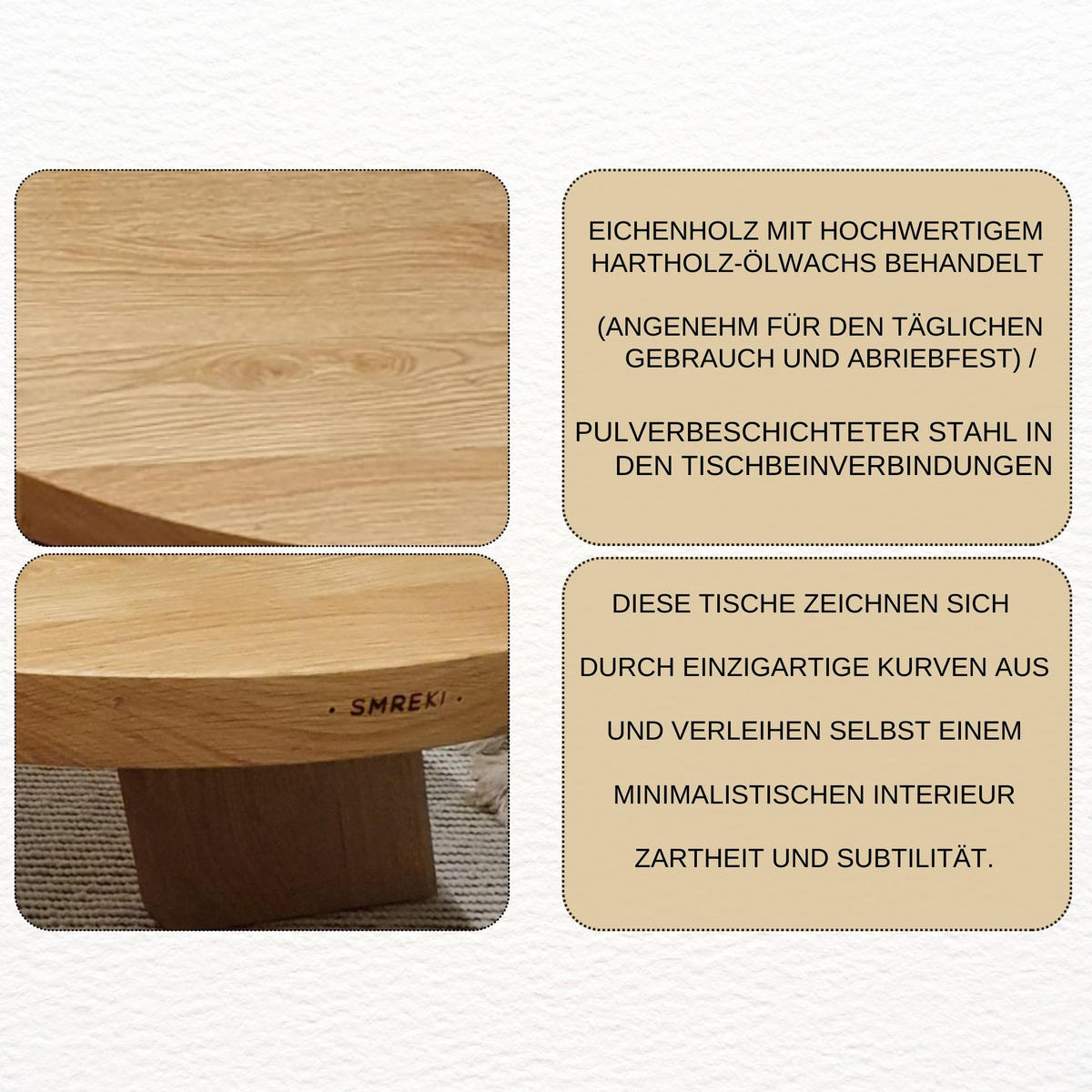 COUCHTISCH SET Eichenholz vollmassiv rund Naturbelassenen 80/80/37 - Naturfarben, Holz (80/80/37cm)