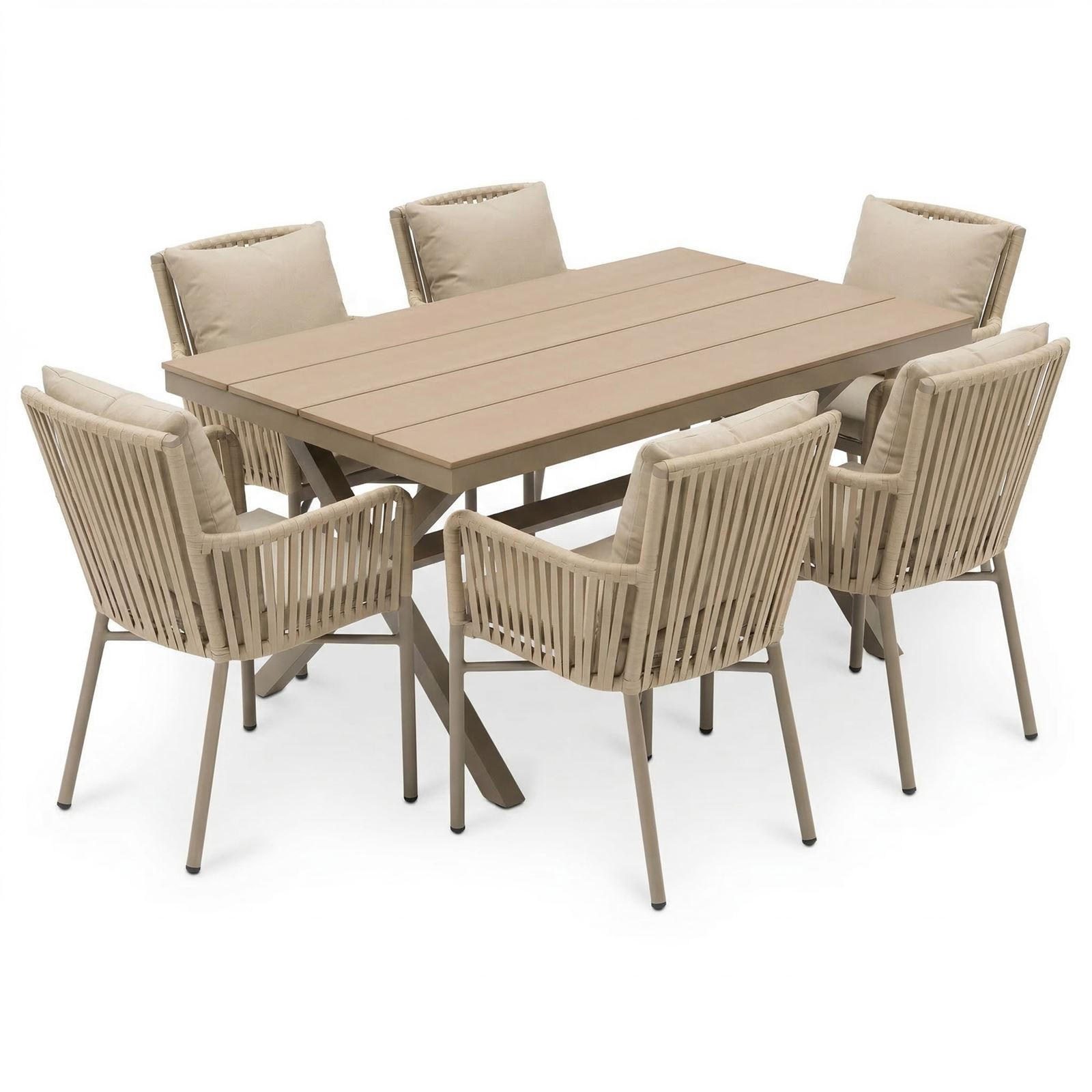 GARTENMÖBEL SET AFUERA 7ER SET BRAUN, CHAMPAGNE - Braun, Metall - CARO-Möbel