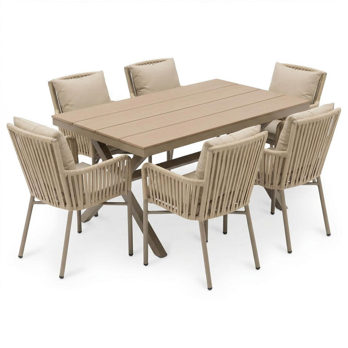 GARTENMÖBEL SET AFUERA 7ER SET BRAUN, CHAMPAGNE - Braun, Metall - CARO-Möbel