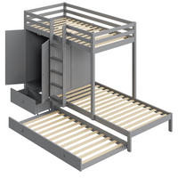 ETAGENBETT aus Holz 90x200 cm Grau mit Ausziehbett, Kleiderschrank, Schubladen und Ablage - Grau, Holz (90/200cm) - Modfu