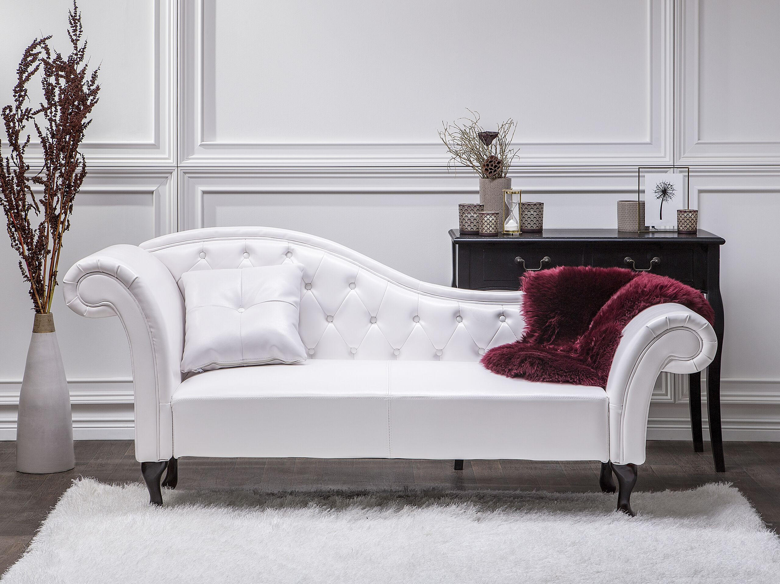CHAISELONGUE Kunstleder weiß linksseitig Lattes - Schwarz/Weiß, Kunststoff (188/87/59cm) - Beliani