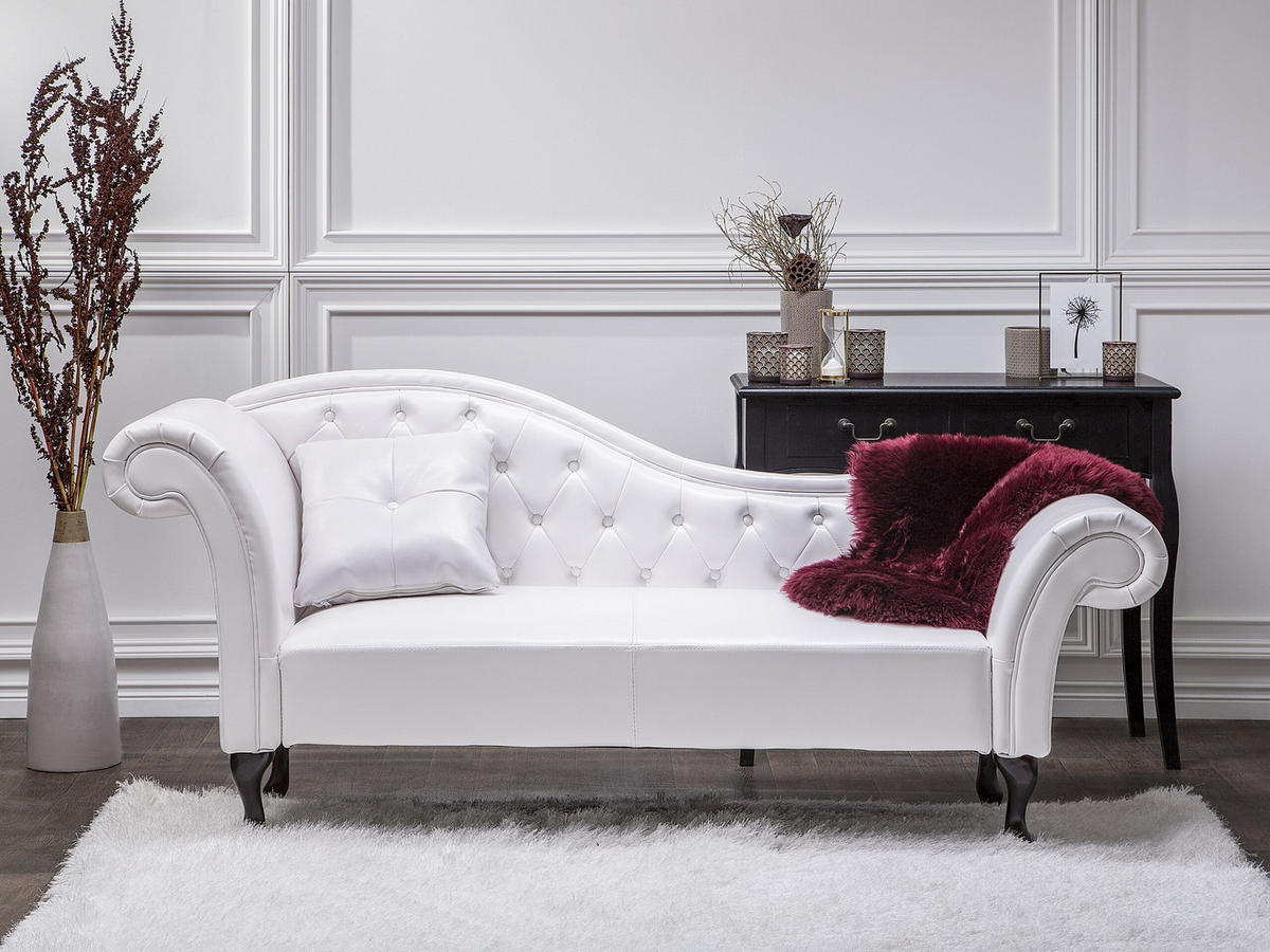 CHAISELONGUE Kunstleder weiß linksseitig Lattes - Schwarz/Weiß, Kunststoff (188/87/59cm) - Beliani