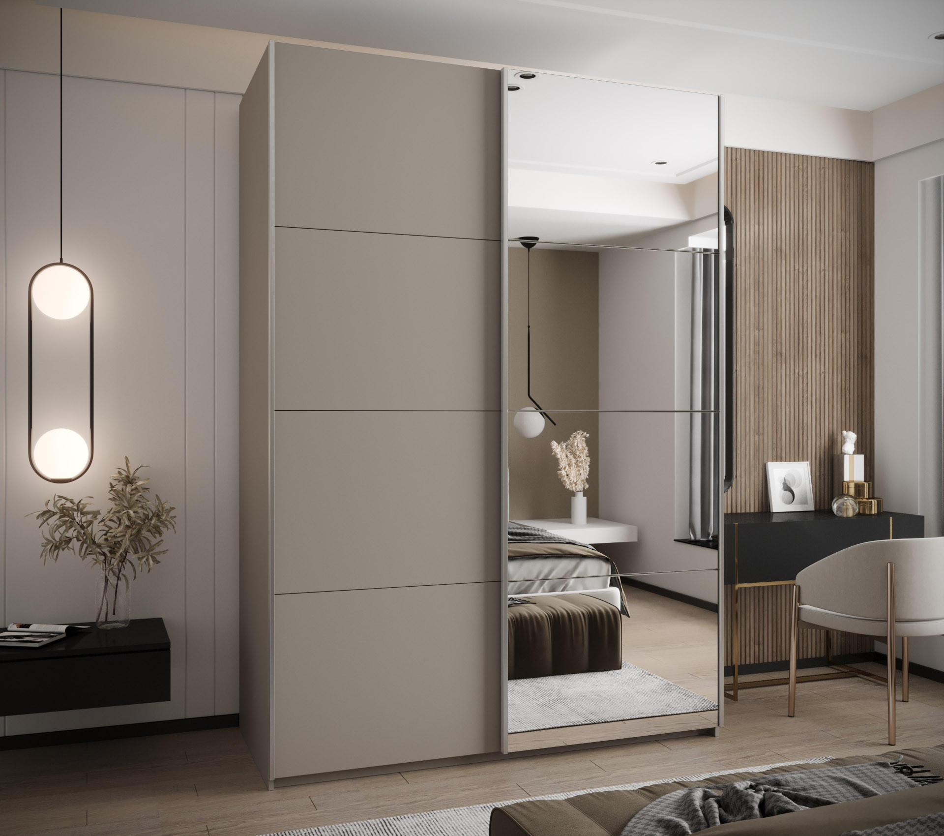 SCHWEBETÜRENSCHRANK 245,5/180/64 2-türig - Kaschmir/Silberfarben, Holz/Metall (180/245/64cm) - Abiks Möbel