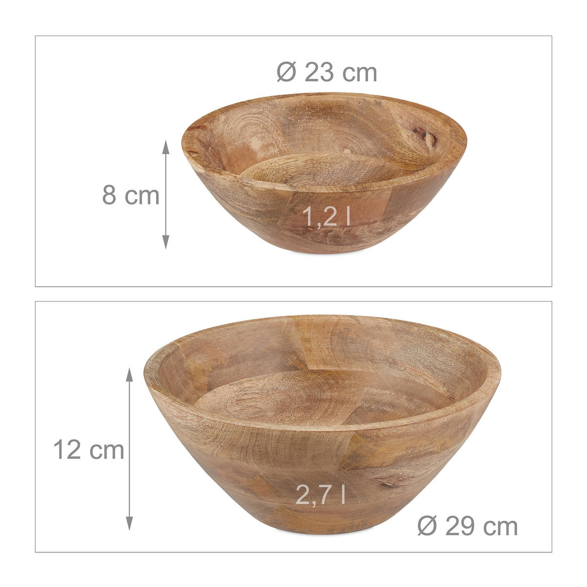 2-tlg.SALATSCHÜSSEL-SET - Braun, Holz/Kunststoff (29/29/12cm) - Relaxdays