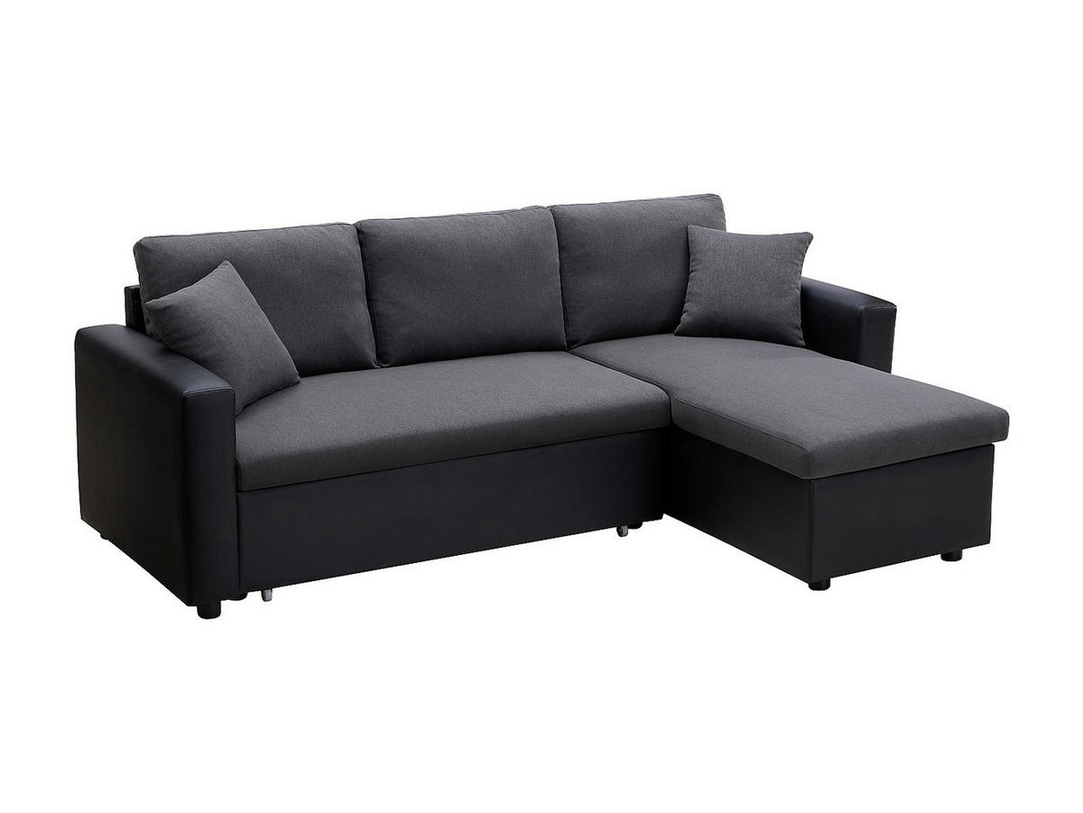 ECKSOFA mit Schlaffunktion GAZUR - Stoff & Kunstleder - Ecke wechselbar - Anthrazit & Schwarz - Anthrazit, Textil (148/223cm) - Vente-Unique
