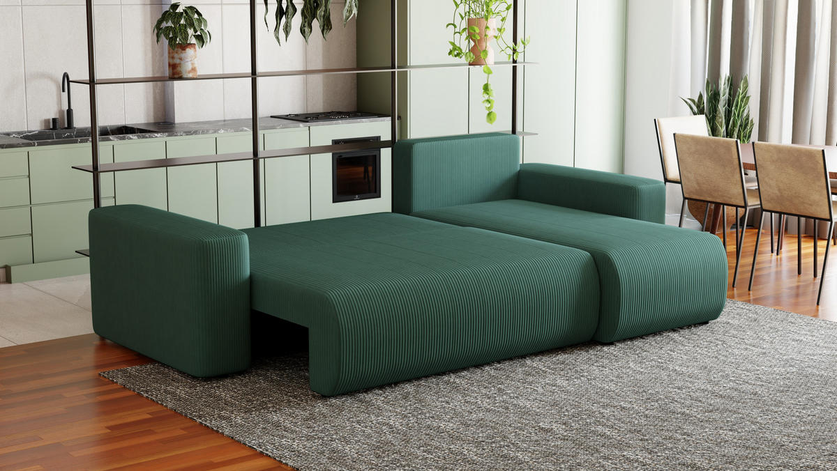ECKSOFA Travis mit Bettkasten und Schlaffunktion, L-Form, Cord, Universal - Pastellblau, Holzwerkstoff (248/148cm) - 4ALL HOME