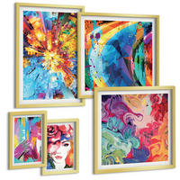BILDER SET 5er Set - 50x50 cm & 20x30 cm & 40x60 cm Goldrahmen - Minimalistische Boho-Illustrationen - Goldfarben, Kunststoff (40/60cm) - TULUP