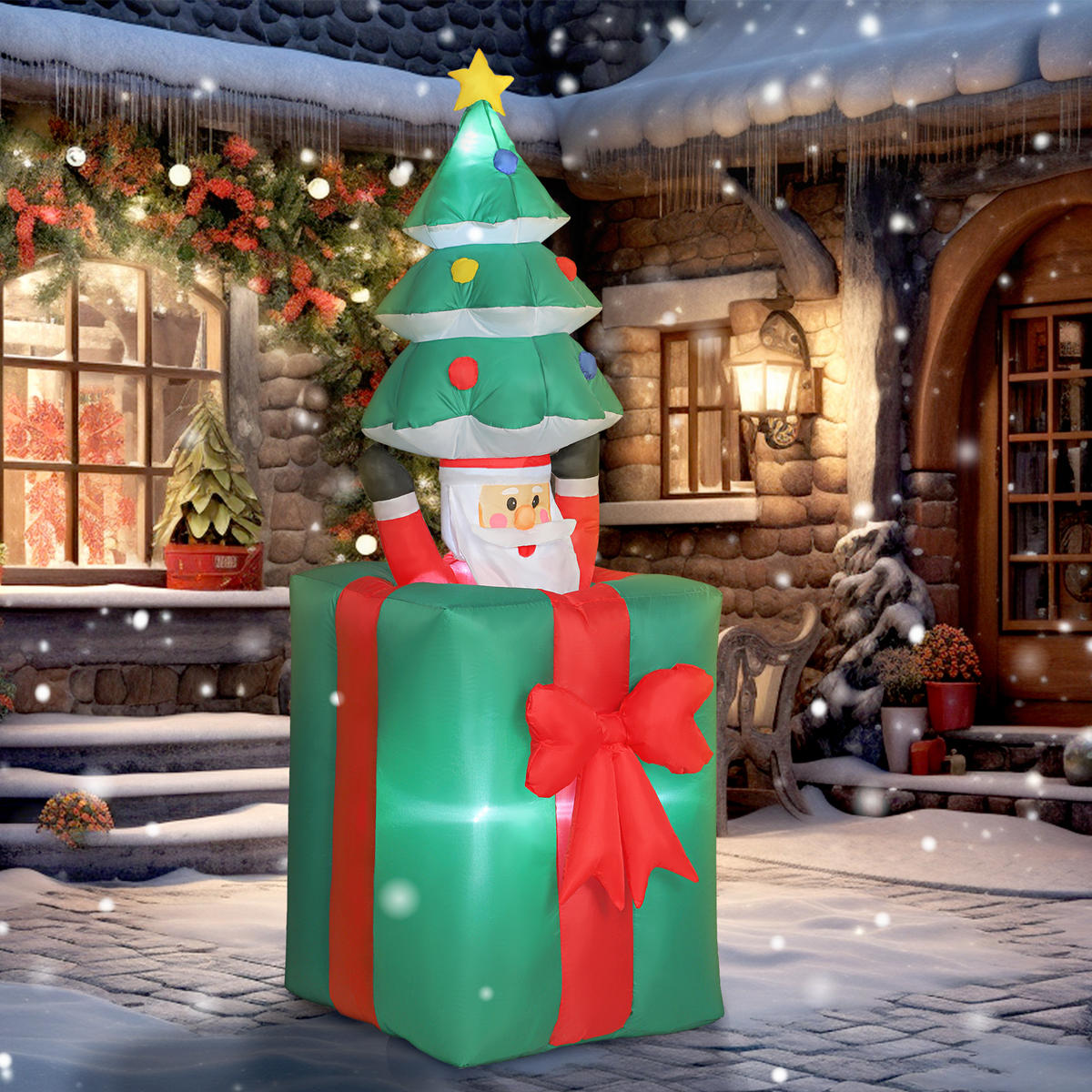 AUFBLASBARER Beweglicher Weihnachtsmann aus Geschenkbox mit Weihnachtsbaum - Multicolor, Textil (67/213/80cm) - Outsunny