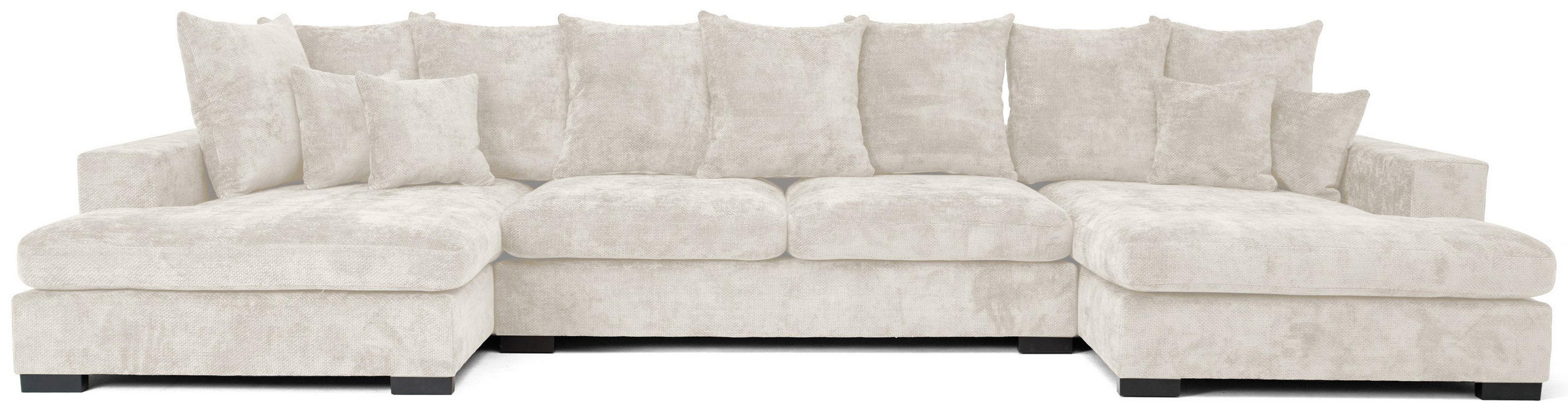 WOHNLANDSCHAFT Dahlia mit Schlaffunktion und Bettkasten in U-Form - Creme Chenille 373/92/155 cm - Creme/Schwarz, Kunststoff/Textil (373/92/155cm) - WFL GROUP