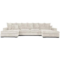 WOHNLANDSCHAFT Dahlia mit Schlaffunktion und Bettkasten in U-Form - Creme Chenille 373/92/155 cm - Creme/Schwarz, Kunststoff/Textil (373/92/155cm) - WFL GROUP