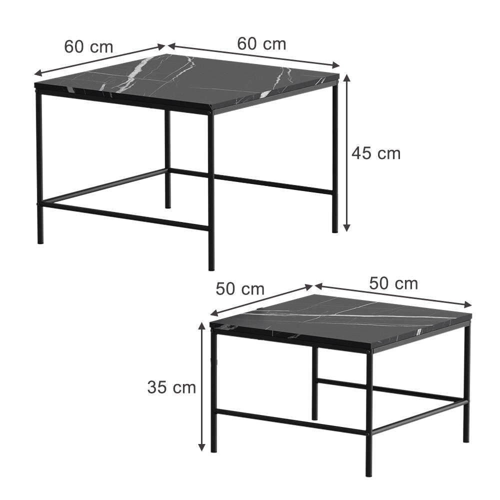 COUCHTISCH-SET Ramio Schwarzer Marmor 60 x 60 cm 2 Teile - Schwarz, Holzwerkstoff (60/60/45cm) - Vicco