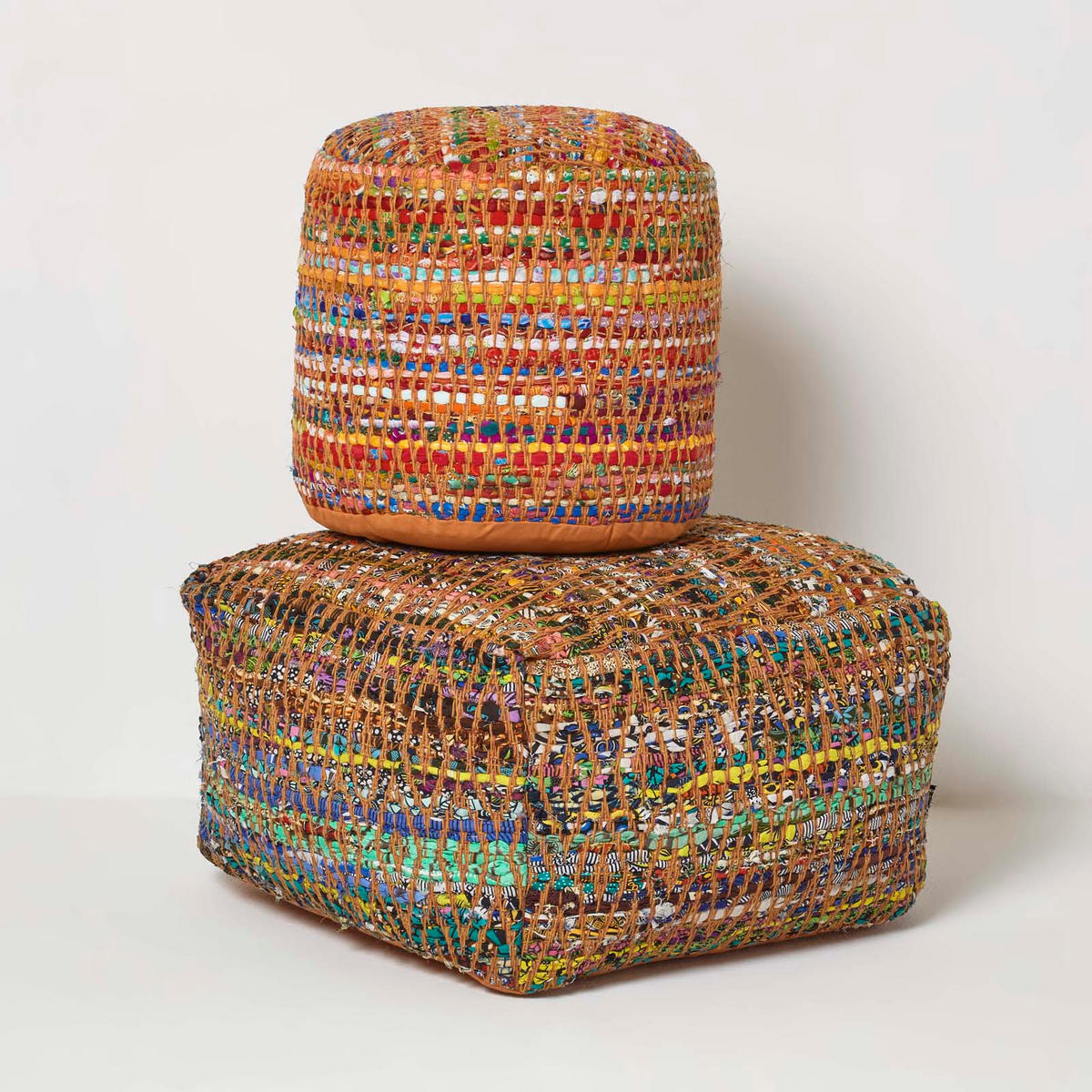 SITZPOUF rund, bunt gemustert 40/40/45 cm - Multicolor, Textil (45/40/45cm) - Homescapes