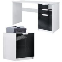BÜROMÖBELSET Paris Schwarz Hochglanz - Schwarz Hochglanz, Holzwerkstoff (60/180/76cm) - Vladon