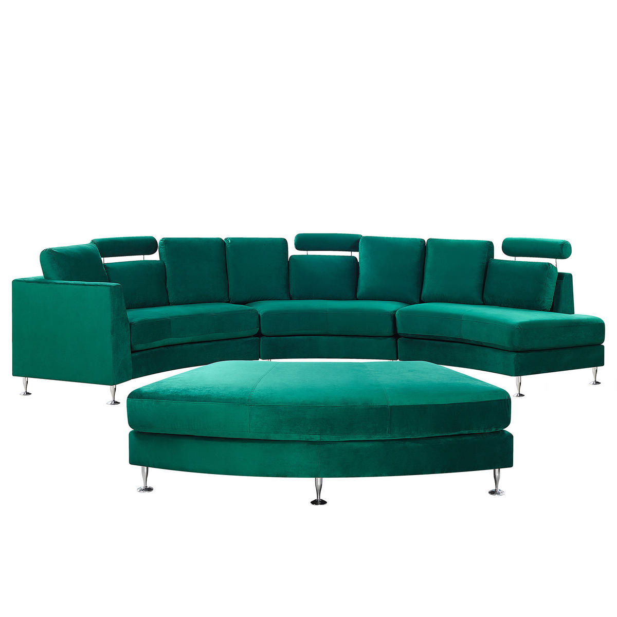 7-SITZER-SOFA mit Ottomane Samtstoff Dunkelgrün Rotunde - Dunkelgrün, Textil (448/76/236cm) - Beliani